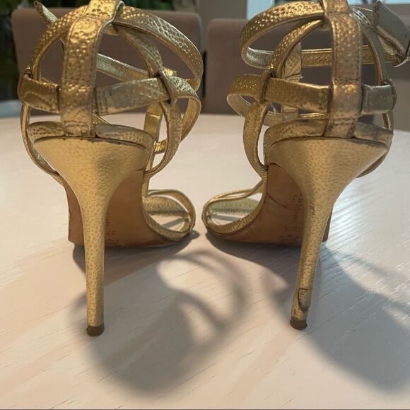 Camilla Skovgaard gold leather T strap stiletto heels 37.5 - Picture 11 of 13